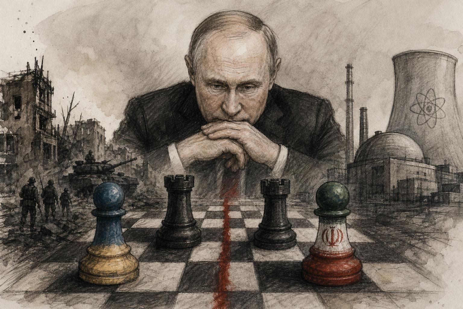 Editorial illustration for Putin's Victory Day Call Was About Two Wars at Once. Pretending Otherwise Helps No One.