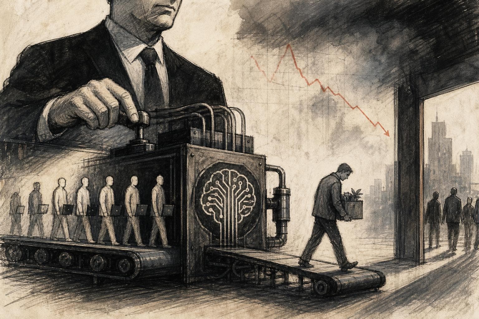 Editorial illustration for AI Is the New Language of Tech Layoffs, Not Their Sole Cause