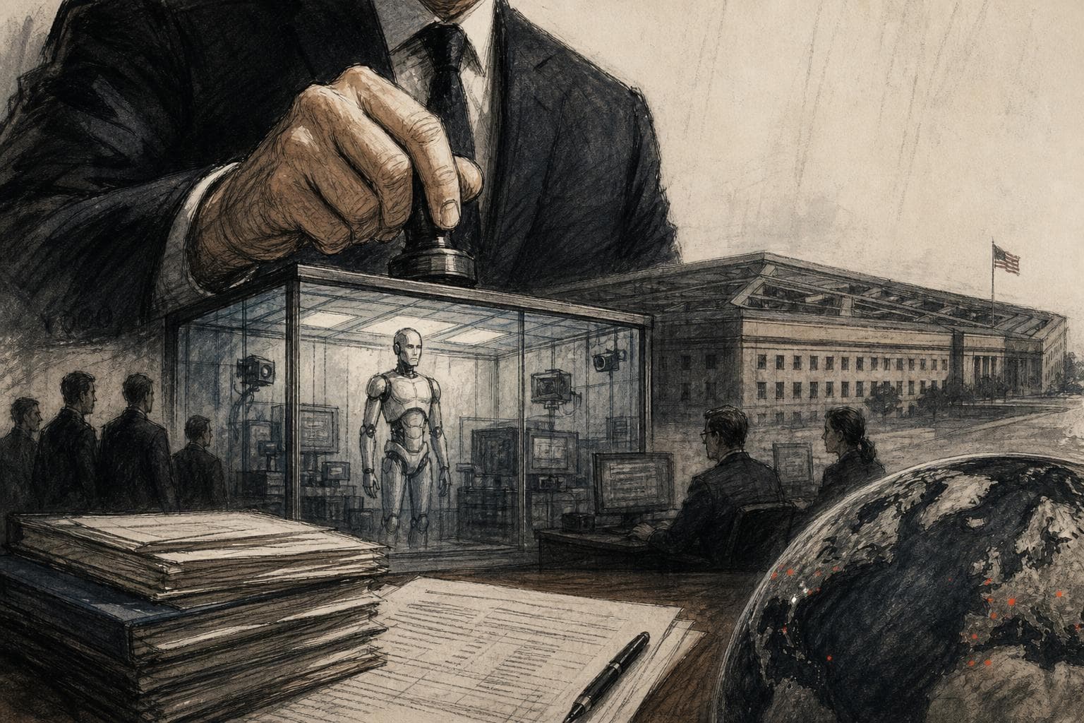 Editorial illustration for The Quiet Capture: How Pentagon Safety Testing Became AI's Real Regulatory Moat