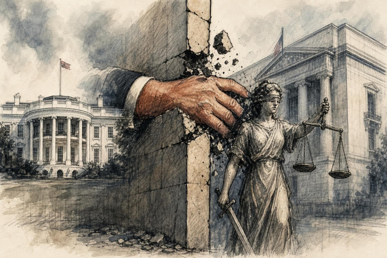 Editorial illustration for The Wall Between the White House and DOJ Was Only Ever a Promise
