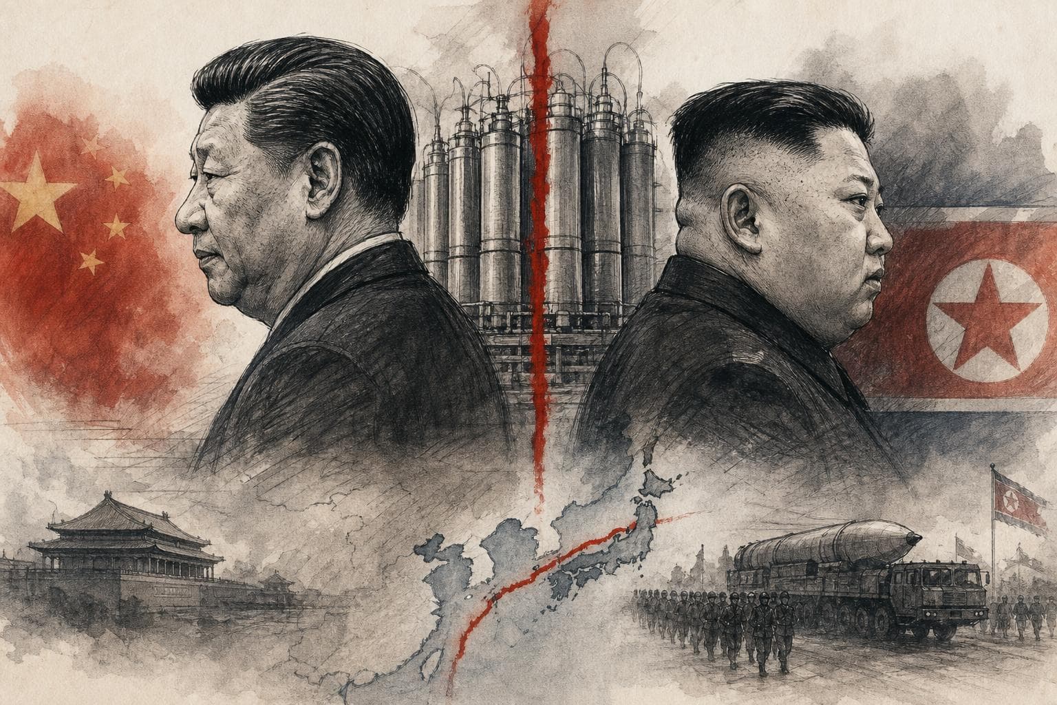 Editorial illustration for China’s Red Line for North Korea Is War, Not Uranium