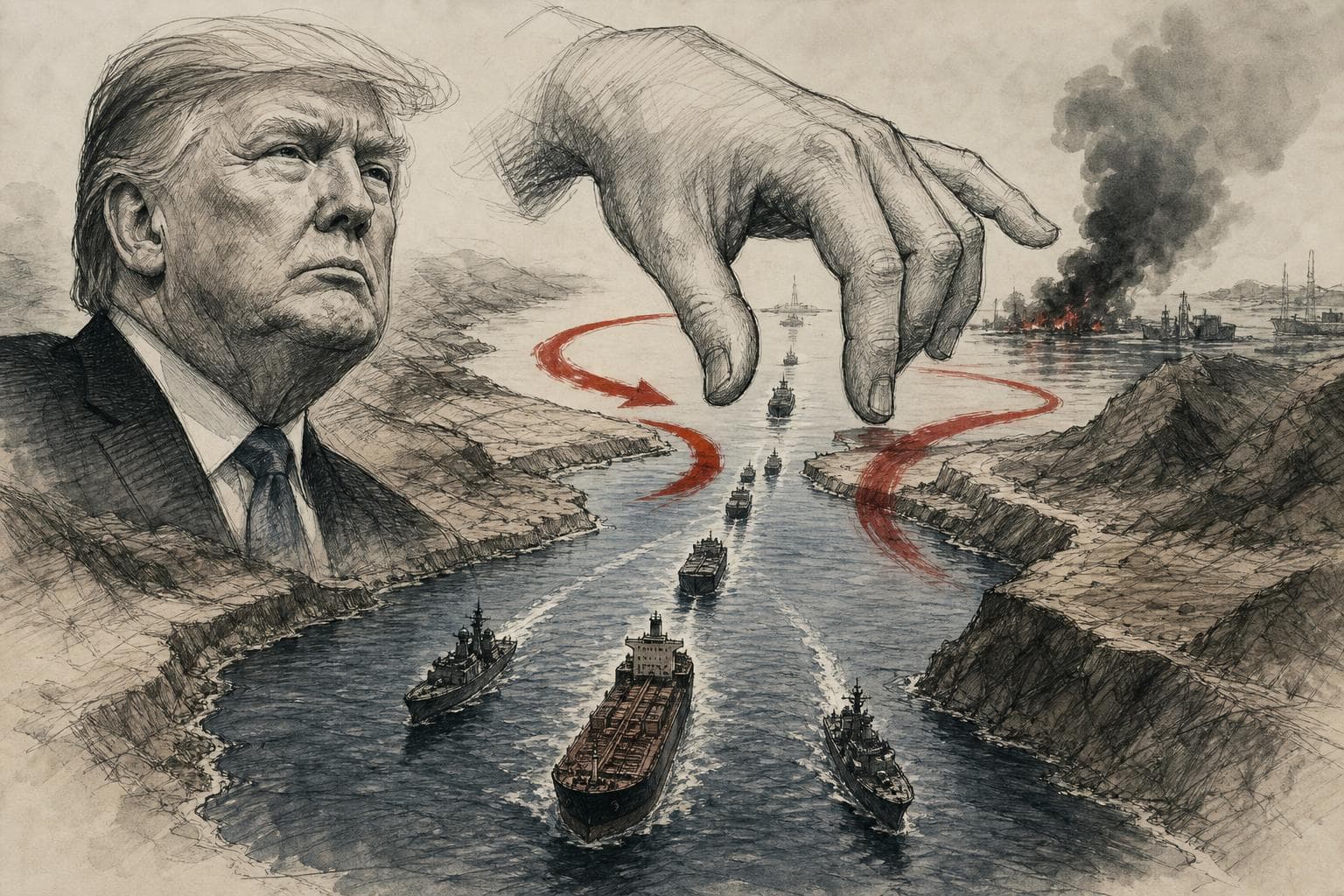 Editorial illustration for Project Freedom Is Trump’s War-Powers Trap in Hormuz