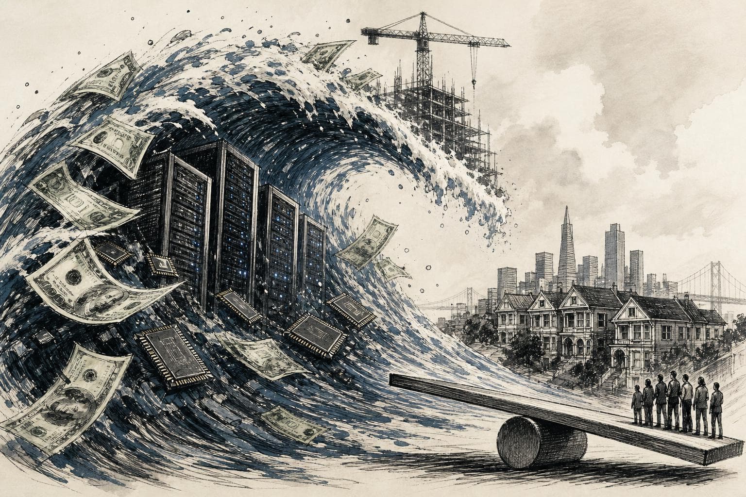 Editorial illustration for Fiber Was Real Too: What the AI Capital Wave Is Actually Pricing
