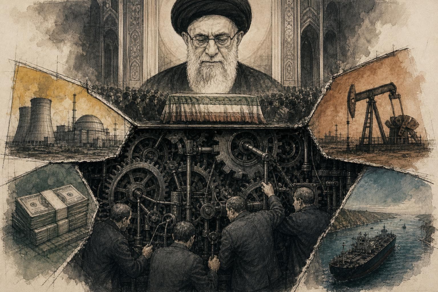 Editorial illustration for Iran’s New Ruler Has the Levers. That Does Not Mean He Controls the Machine