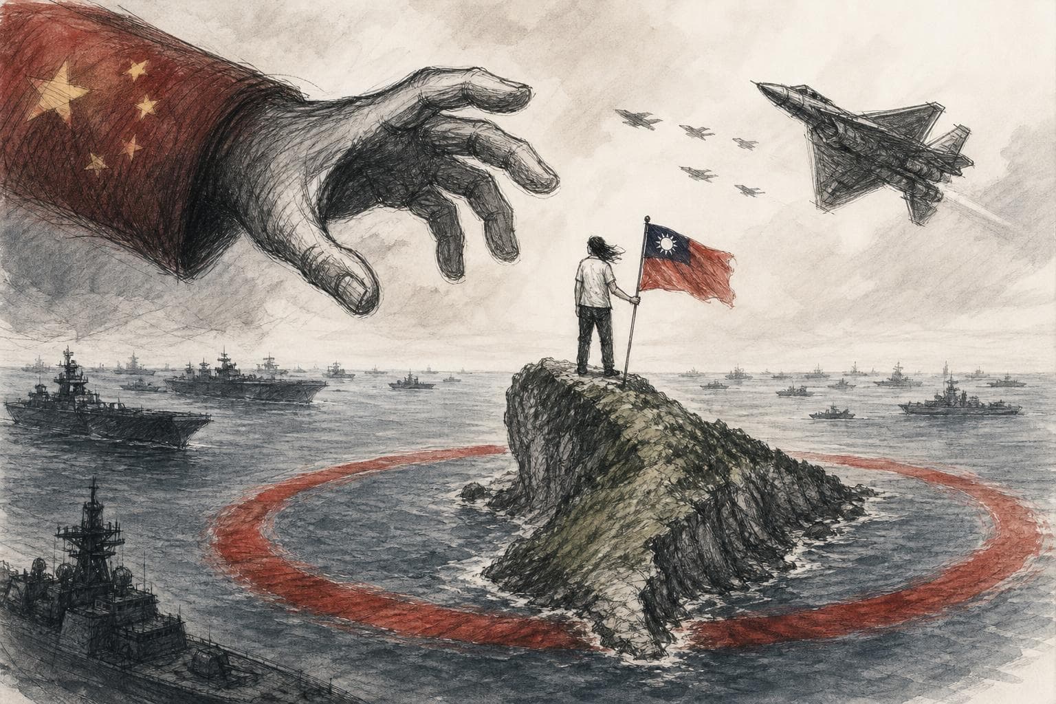 Editorial illustration for Taiwan’s Real Red Line Is Coercion, Not a New Flag