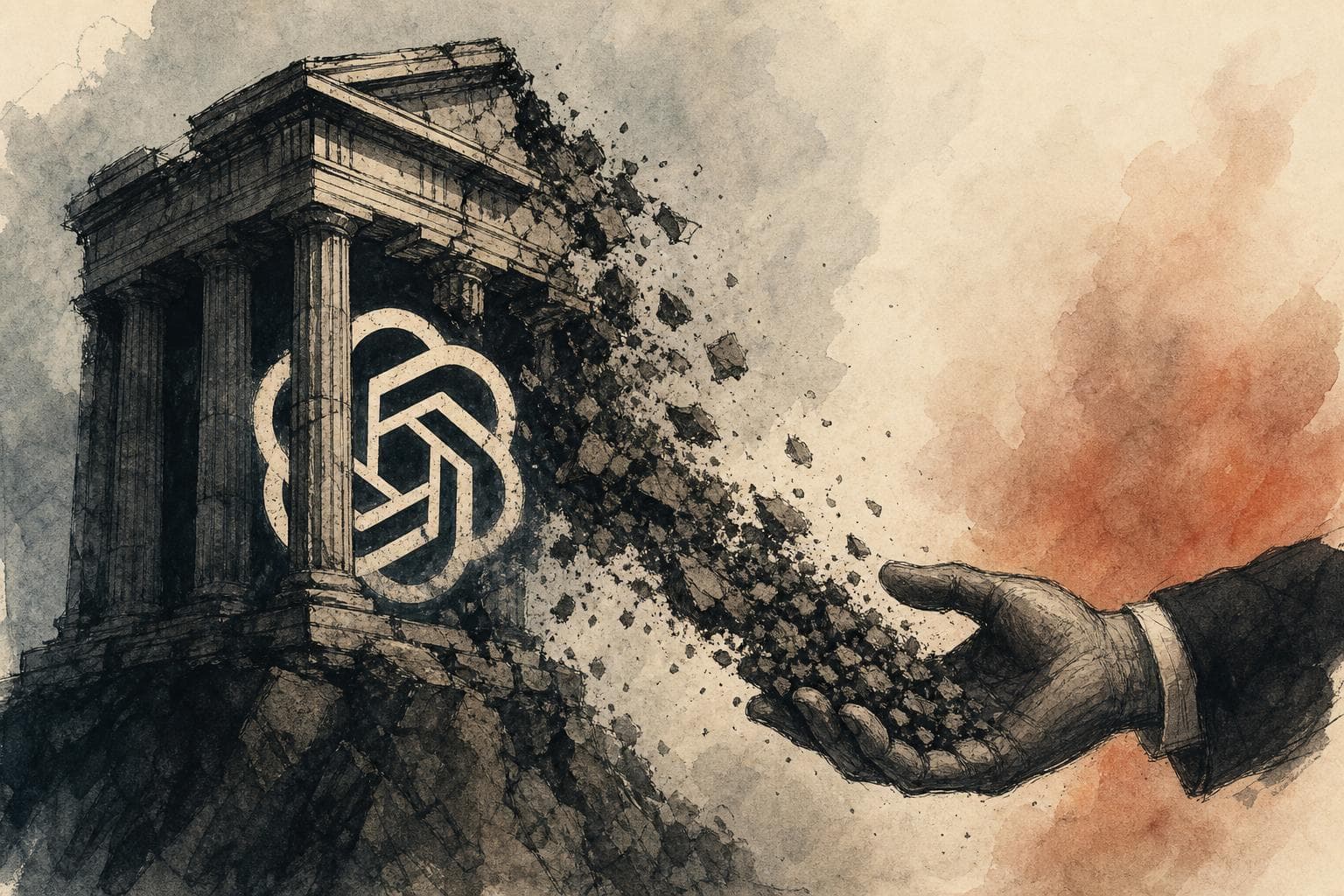 Editorial illustration for OpenAI’s Founding Myth Is the Real Defendant