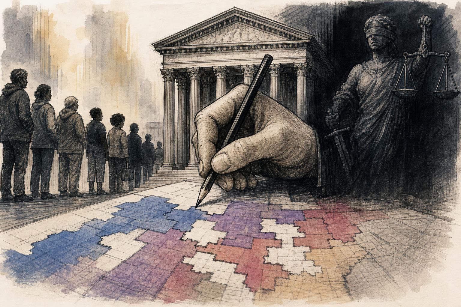 Editorial illustration for The Courts Are Now Drawing the Voting Rights Map