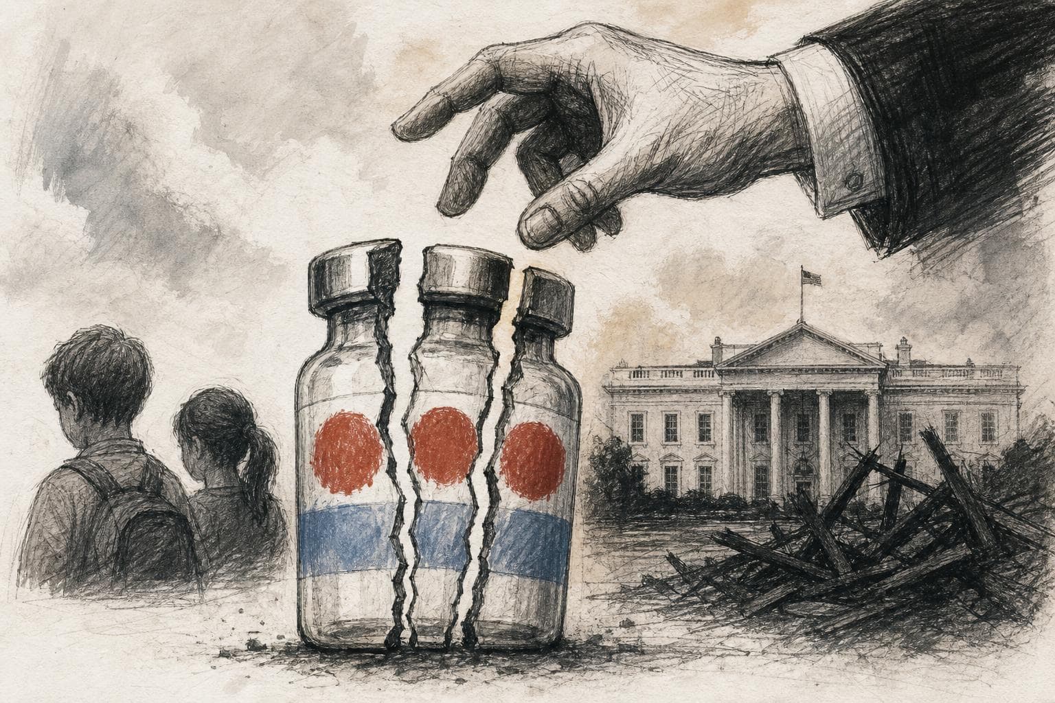 Editorial illustration for Trump's Order to Split the MMR Recommends Vaccines Nobody Makes