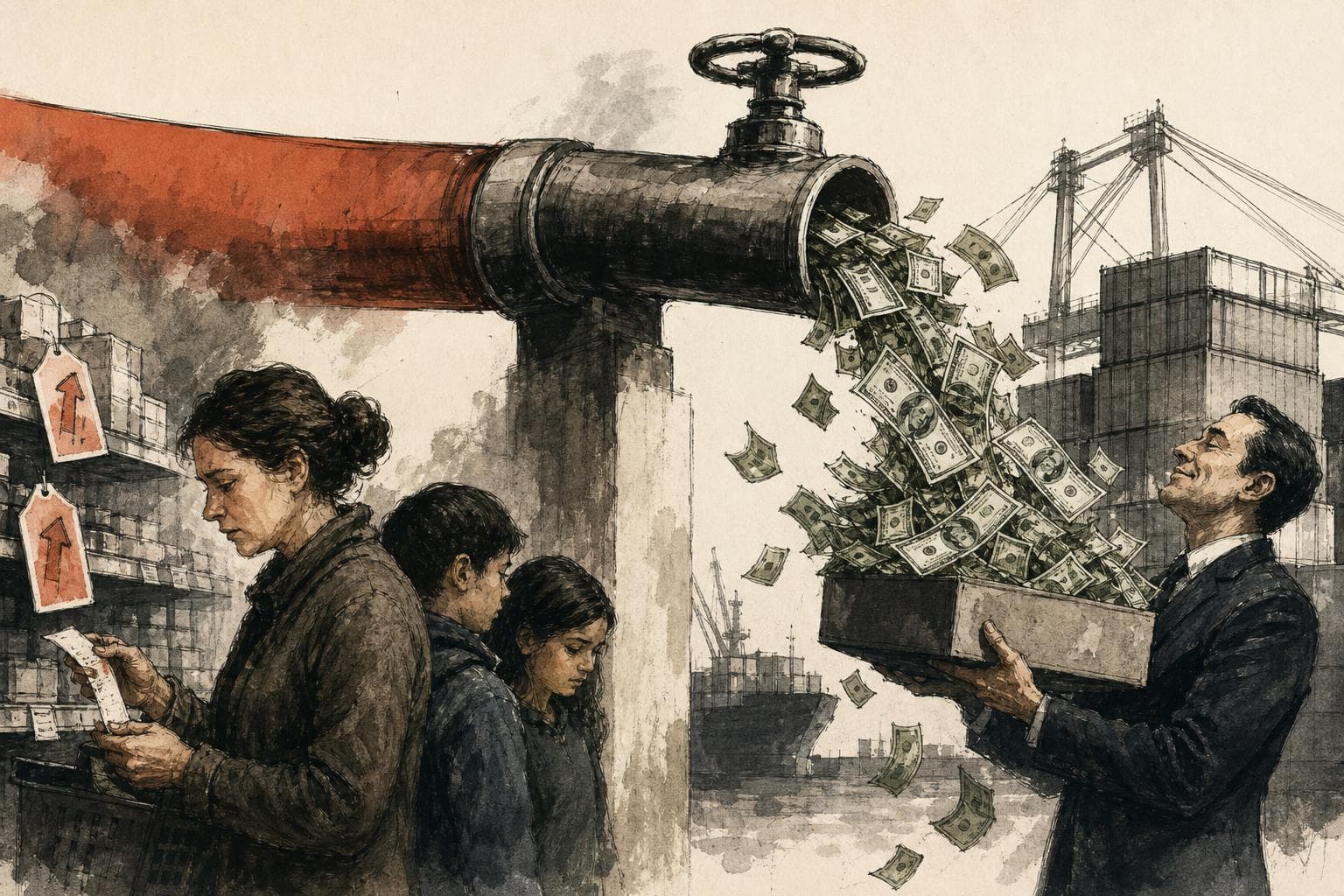 Editorial illustration for The $166 Billion Tariff Refund That Skipped the People Who Paid