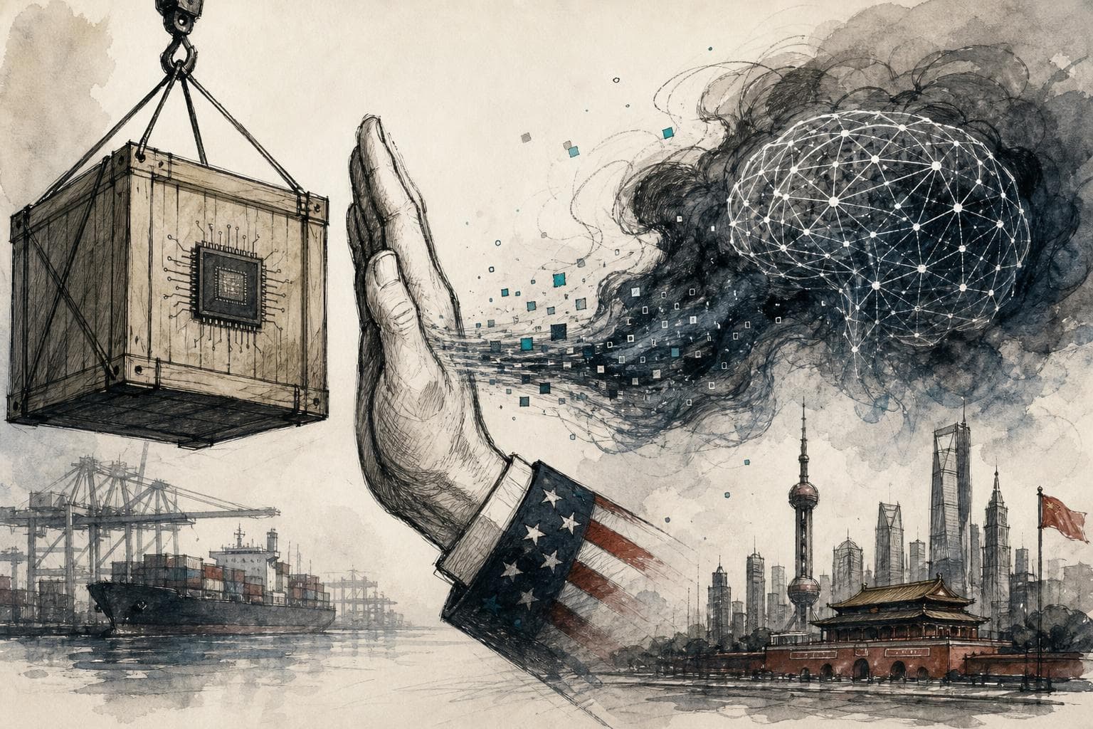 Editorial illustration for America Can’t Export-Control AI Like It’s a Crate of Chips