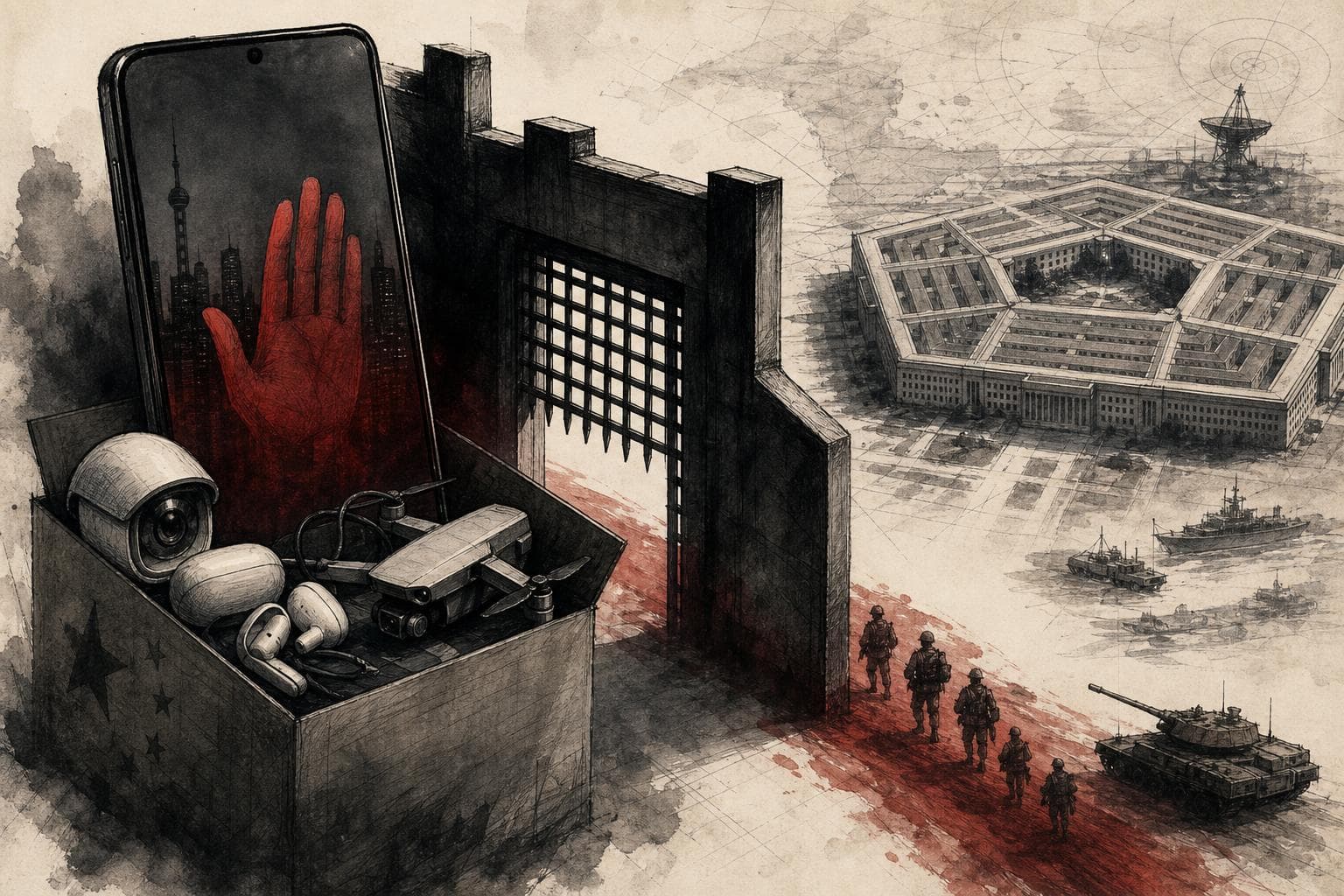 Editorial illustration for The Pentagon’s Consumer-Tech Blacklist Has a Point, and a Problem