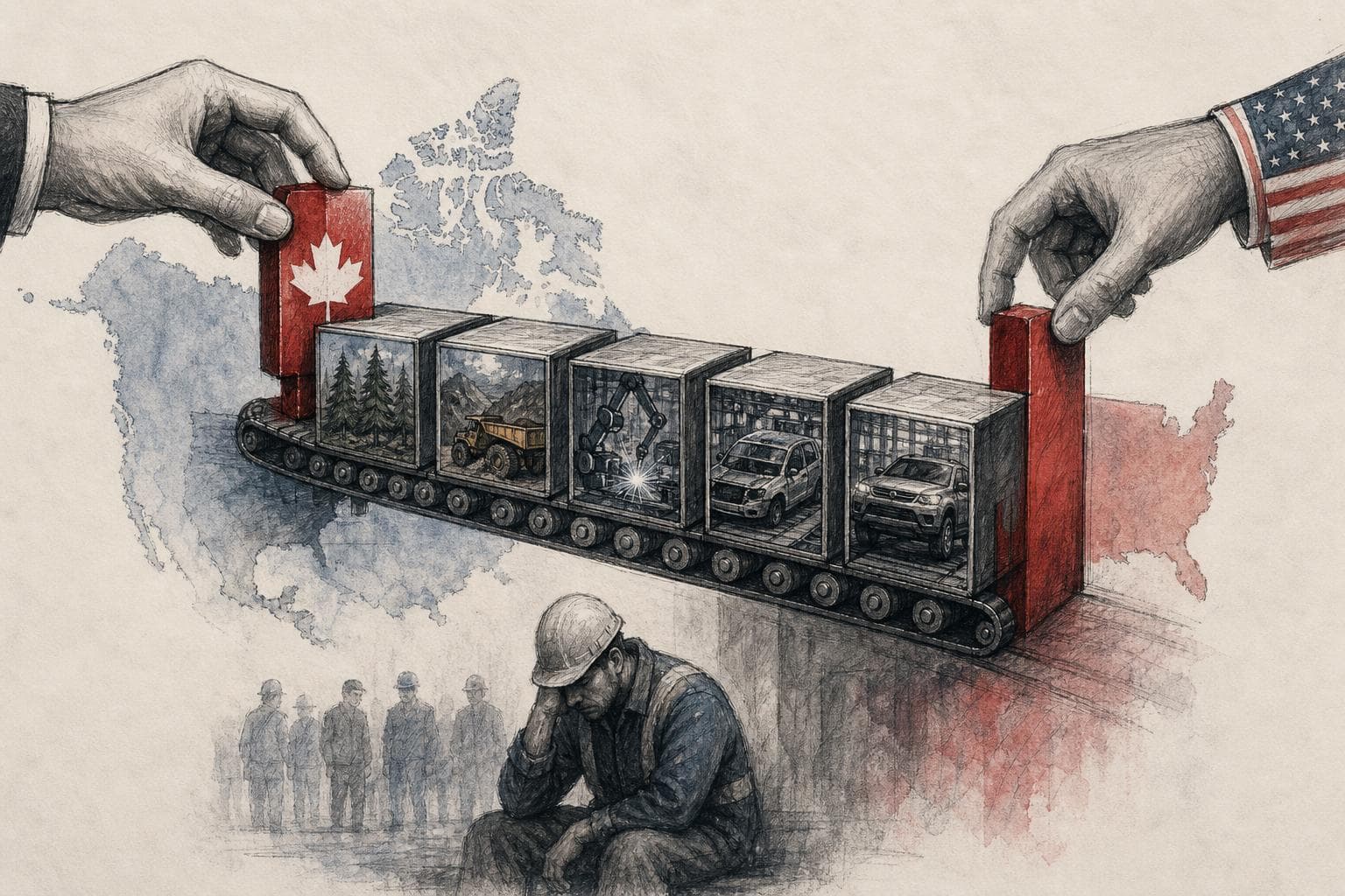 Editorial illustration for Who Pays Canada’s Tariffs Depends on More Than Border Crossings