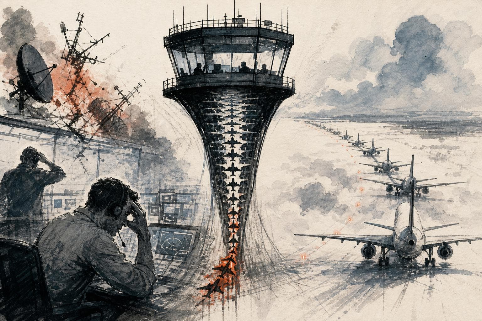 Editorial illustration for Why Air-Traffic Backups Failed to Keep Flights Moving