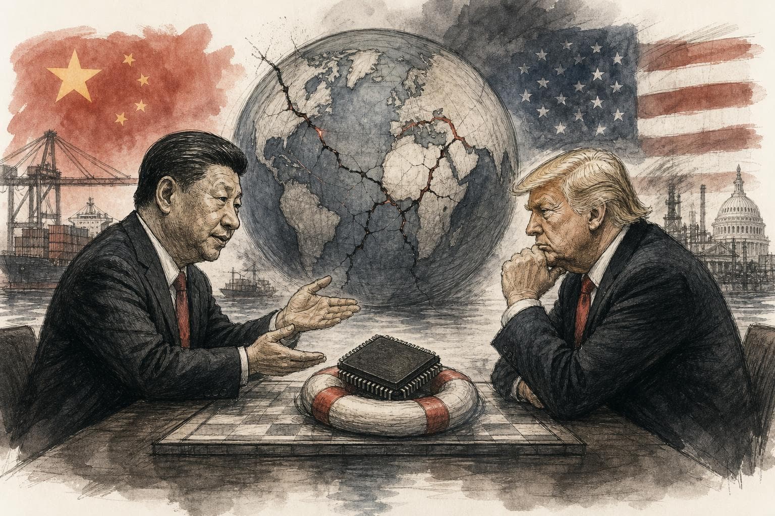 Editorial illustration for Xi’s Stabilizer Pitch Should Not Buy Him Chip Relief