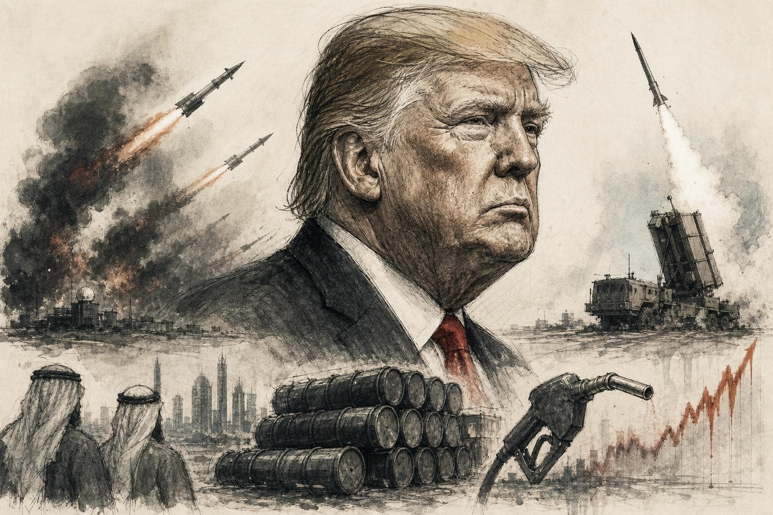Editorial illustration for Trump Can Strike Iran Harder. He Cannot Strike Longer.