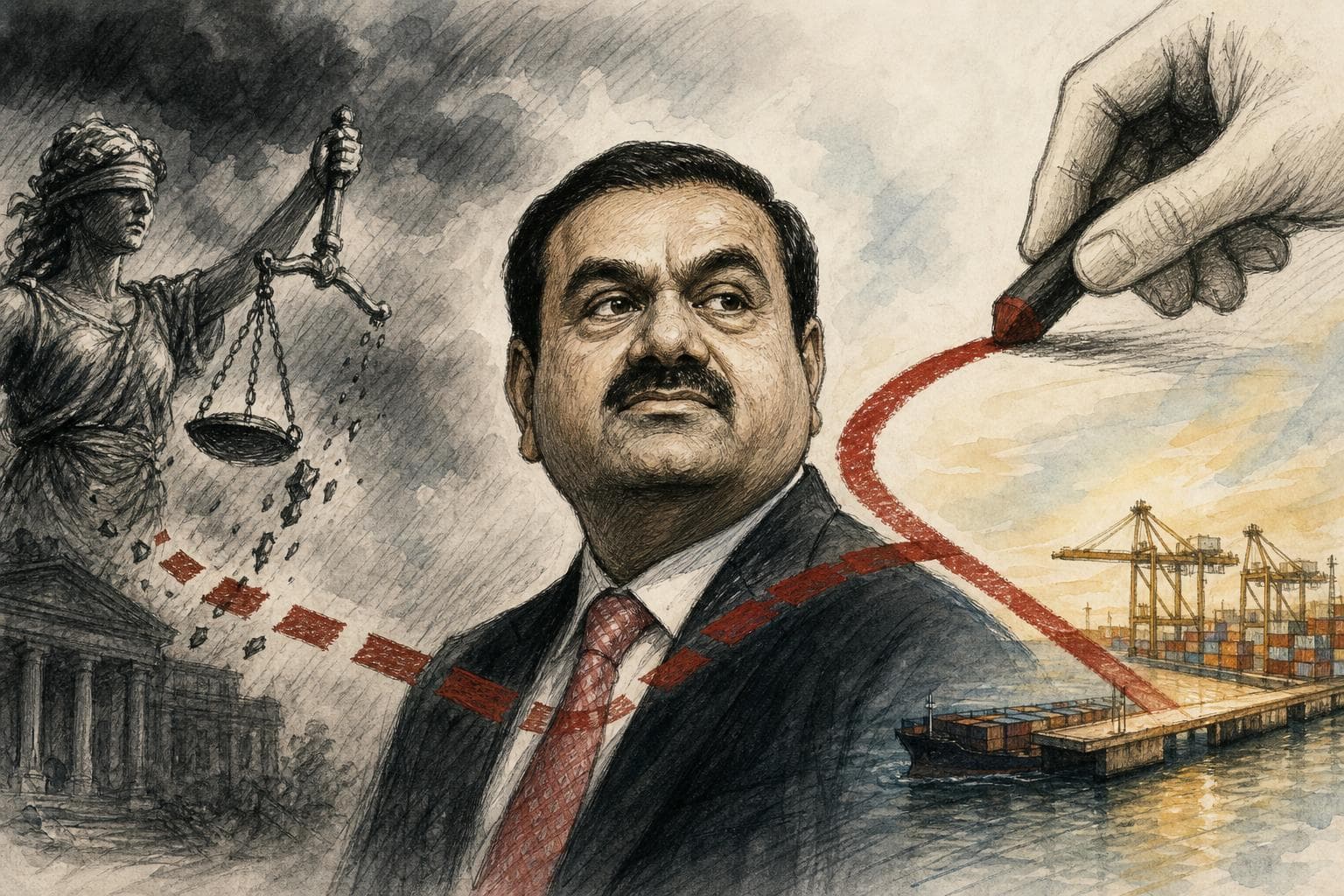 Editorial illustration for Adani’s Civil Deal Looks Like a Prosecutorial Retreat
